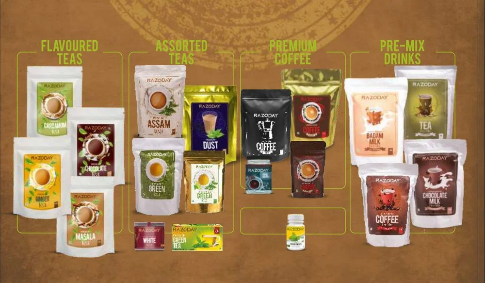 Razoday premium tea and coffee product lineup